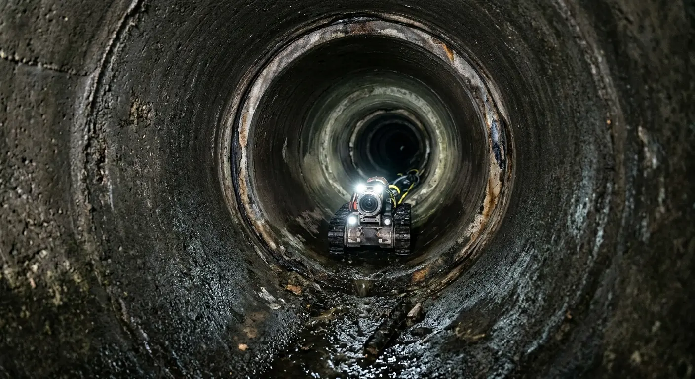 Robotic sewer camera inspecting pipe interior for Sewer Line Cleaning in Bagley
