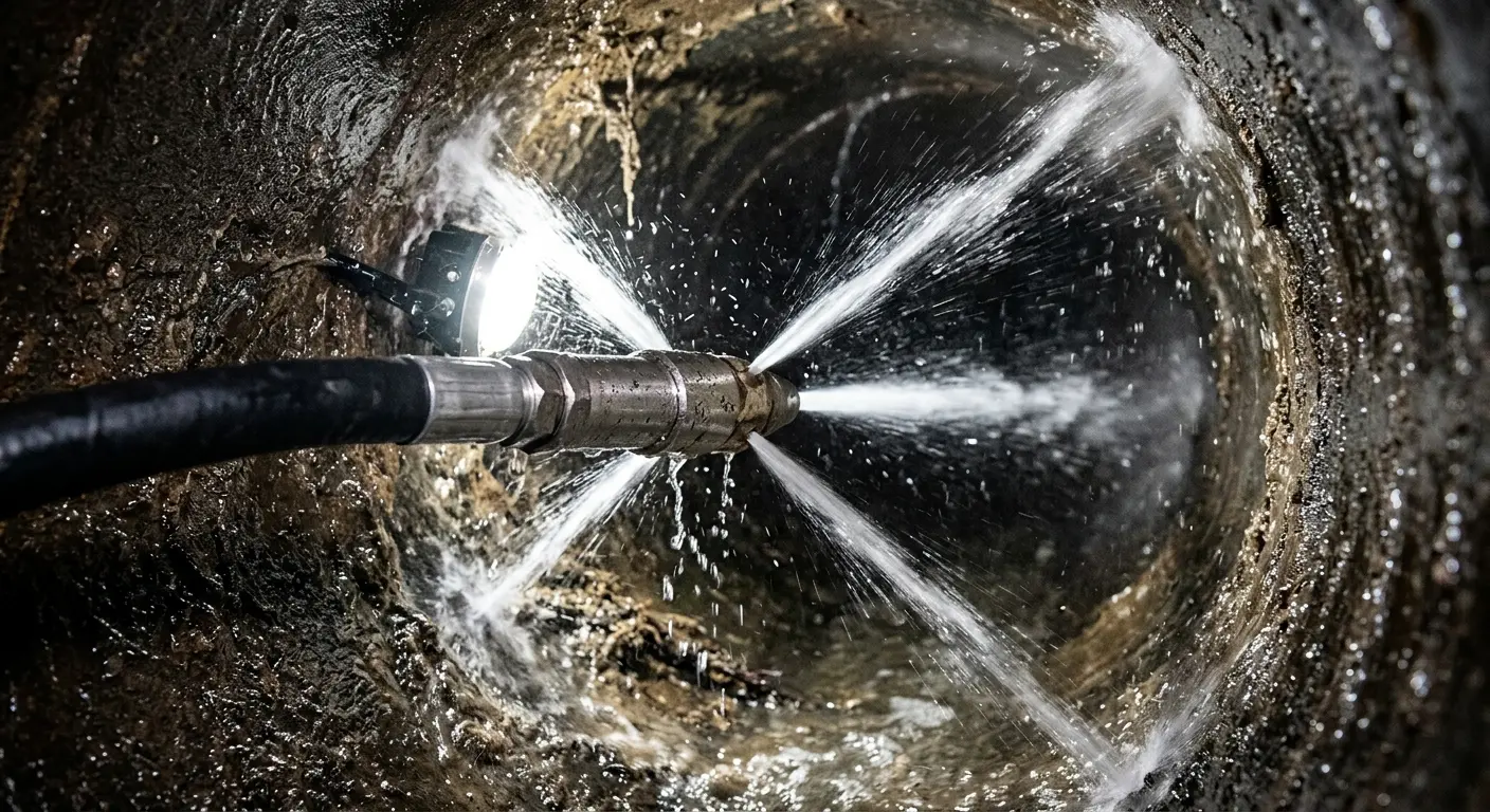 High-pressure hydro jetting nozzle cleaning sewer pipe for Storm Drain Cleaning in Bagley